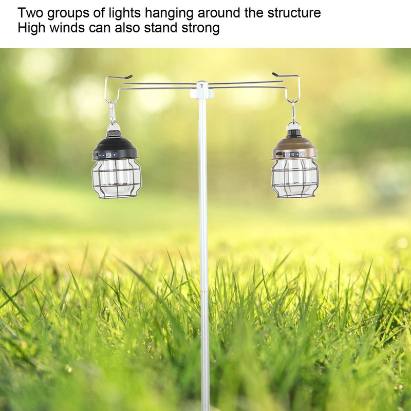 Camping Lamp Pole Retractable Double Light Hooks Retro Style Metal