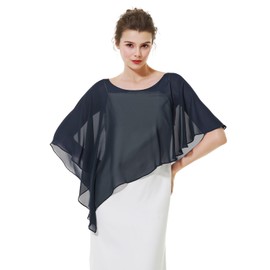BEAUTELICATE Women's Chiffon Scarf Stole Elegant Cape Cape for Bride Summer Wedding Festive Evening Dress Midnight Blue, One Size