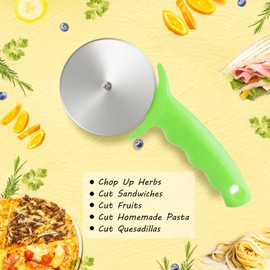 HELEERON 3" Pizza Cutter Wheel, Stainless Steel Pizza Cutter with Cover, Super Sharp Pizza Slicer-Dishwasher safe,Smooth Rotating Pizza Wheel Safe with Ergonomic Handle-Green