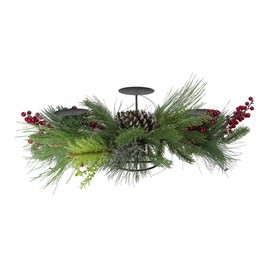 Northlight 32" Iced Mixed Pine Berries and Pine Cones Christmas Pillar Candle Holder