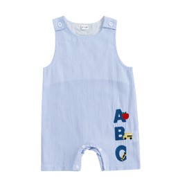 Ayalinggo Back To School Newborn Baby Boy Clothes Apple Bus Pencil Romper Sleeveless Shortall First Day Of School Outfit (Blue Letter, 3-6 Months)