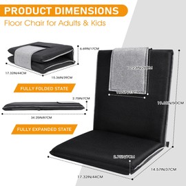 FASTMOMENT Floor Chair with Back Support 14-Position Adjustable Floor Chair Portable Floor Chair for Adults & Kids Foldable Meditation Chair with Japanese KOYO Bearings & Washable Linen Cover (Black)