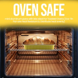 SISNOX 50 Packs of Disposable Mini Loaf Pans with Lids and Spoons, Rectangular Aluminum Foil Mini Baking Pans for Small Cakes, Cookie, Muffins, Tins Bread & Brownies (Golden)