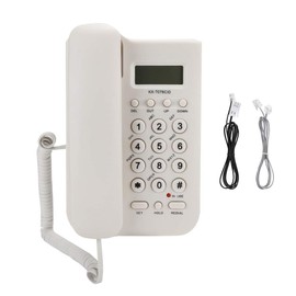 Corded Telephone, LCD Display Desktop Landline Telephone Support FSK/DTMF Dual System for Home Hotel Office (with UK Telephone Line)(white)