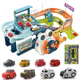 Fistone Kids Race Tracks for Boys Car Adventure Toys, Car Tracks Playsets Musical Steering Wheel Race Track Toys Games for Toddlers, Educational Toy Vehicle Playset for 3-5 Year Old Kids