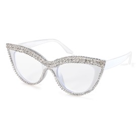 FEISEDY Diamond Blue Light Blocking Glasses Cat Eye Rhinestone Women Oversized Anti Eyestrain Computer Glasses Frame B2358