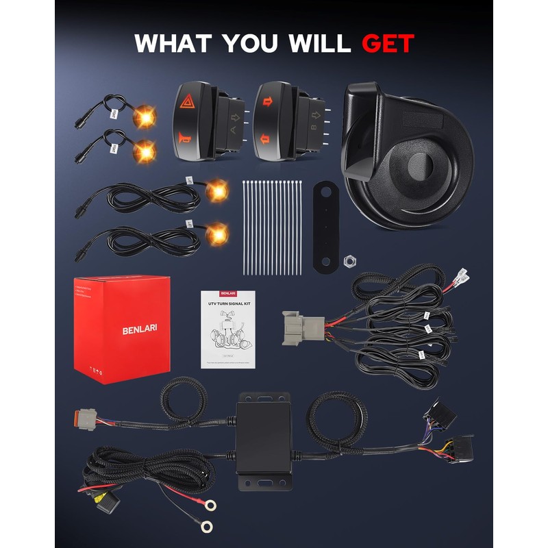 Benlari UTV Turn Signal Kit with Horn, ATV Turn Signal