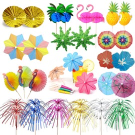 [12 Styles]Drink Umbrellas Cocktail Picks Coconut Palm Cocktail Umbrellas Firework Drink Stirrers Tropical Cocktail Sticks for Drinks Fruit Hawaiian Party Decorations Cocktail Accessories.36 PCS