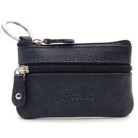 Small men's wallet with zip. Made of leather by Pielini. 3 zips and key ring. Spaces for coins and banknotes. Designed in Spain, Black/White, 9,80 x 6,50 x 2,00 cm, Purses