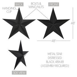 VHC Brands Patriotic Metal Star Distressed 48x48, Independence Day Decor, Decorative Wall Hanging, Rustic Farmhouse Decorations, Country Black, Vintage Tan