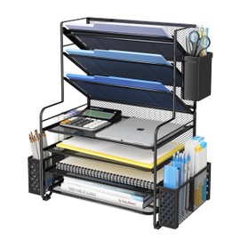 Simple Trending - Organizador de archivos de escritorio de 7 niveles, organizador de bandejas de papel tamaño carta con soporte para bolígrafos y cana