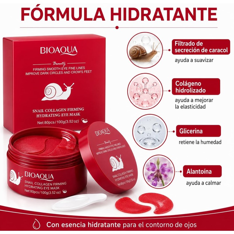 BIOAQUA Parches para Ojos con Baba de Caracol y Colágeno,