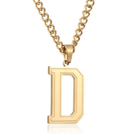 RWQIAN Large Initial Letter Necklace for Men Women,Gold Plated Stainless Steel Chain with D Alphabet Pendant,Name Capital Letter Necklaces for Sports Athletes Men Women Graduation Initial Gifts