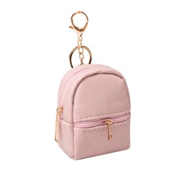 Mini Backpack Cute Cosmetic Bag for Women, Creative Cute Pendant Keychain Key-chains Keyrings PU Leather Makeup Bag Key Pocket Lipstick Bag Card Holder Data Cable Organizer Zipper Pouch (Pink)