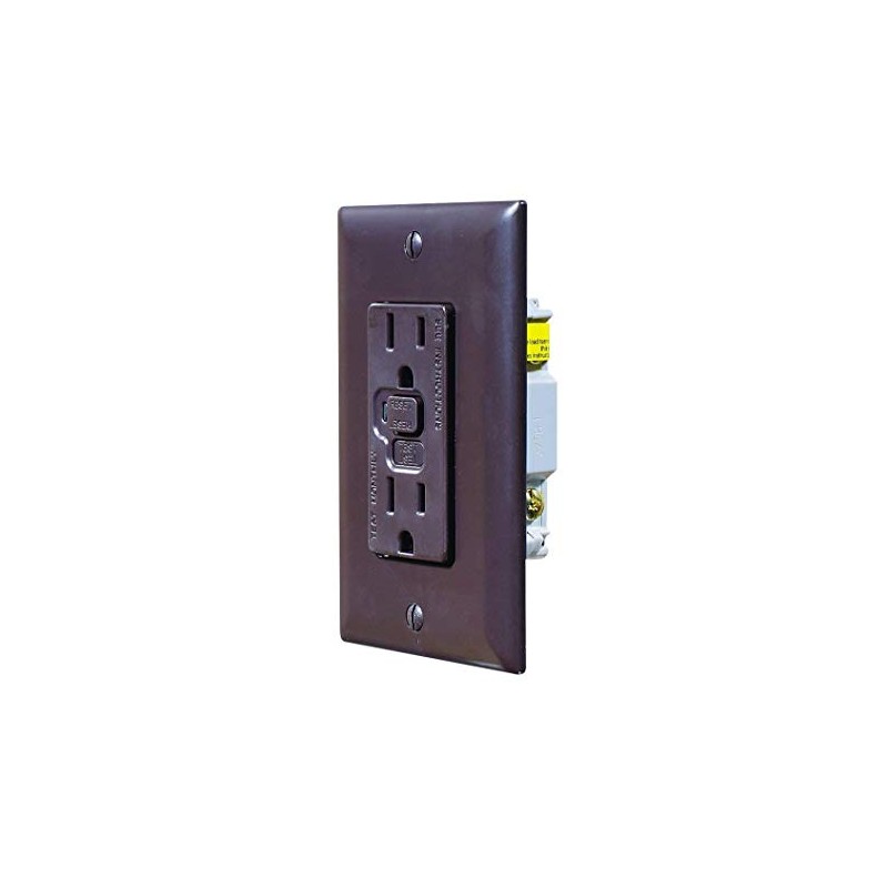 RV Designer S805, Dual GFCI Outlet with Cover Plate, Brown,