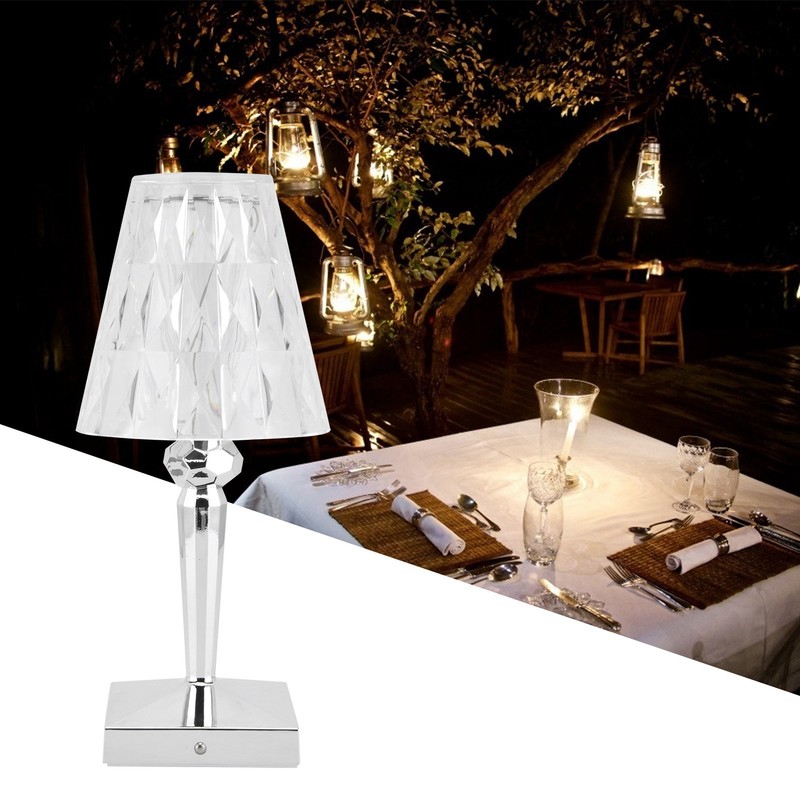 LED Crystal Table Lamp Transparent Prism Dimmable Desk Lamp USB