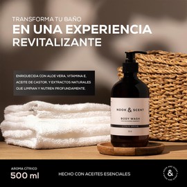 Body Wash Cítrico | 500 ml | Limpieza e Hidratación | Libre de Sulfatos y Parabenos, Vegano, Aceites Esenciales, Aroma Revitalizante con Notas de Naranja, Cedro y Patchouli | Nook & Scent