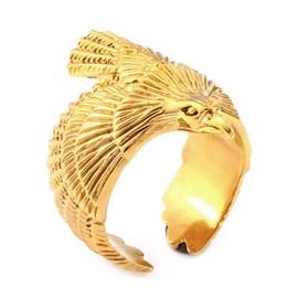 SINLEO Men's Stainless Steel Hawk Eagle Ring American US Freedom Skyhawk Sculpture Biker Band Gold Size 10