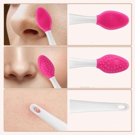 Reusable Silicone Pore Brush & Lip Scrubber Tool 2 in 1 | Gentle Nose Exfoliating Brush for Soft Lips & Pore Cleansing - Dual-Sided (Set of 3)