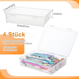Nuyoah Storage Box with Lid, C5 Plastic Box, Small, Pack of 4, Plastic Box with Lid, Pen Box, Portable Archive Box with Snap Tight, Stackable for Paper, Stationery, Cosmetics, Tool Parts
