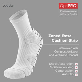 Compression Running Socks Men – Cushioned, Anti-Blister, Moisture Wicking Cooling, Athletic Performance Tennis Basketball Hiking Marathon Socks Crew (3 Pairs, White)