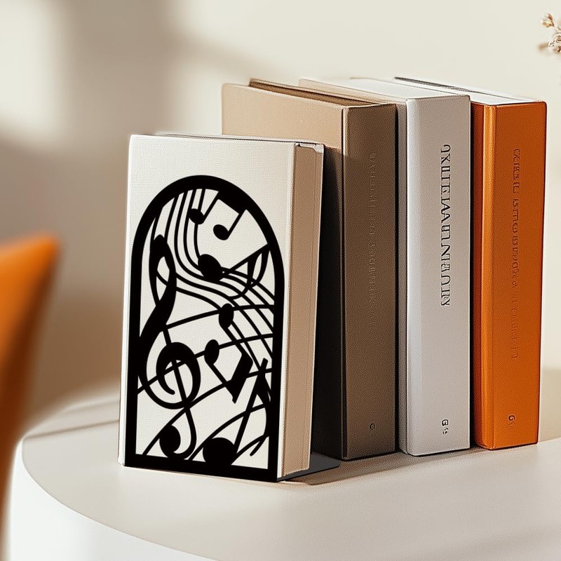 BEUNITONE Musical Metal Book Ends Non-Skid Black Unique Bookend Decorative
