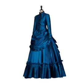 Fortunehouse Ghosts Hetty Cosplay Costume Dress Vintage Victorian Bustle Civil War Southern Belle Ball Gown, Dark Blue