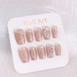 10pcs Handmade Nail Tips Beautiful Decoration Nail Tips Elegant Temperament for taking pictures, wedding, party etc Rhinestone (Medium Square M)