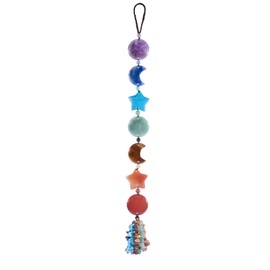 Rockcloud Handmade Crystal Stones Hanging Ornaments Star & Moon Charms Car Ornament for Chakra Healing Yoga Meditaiton Fengshui Window Decoration, 7 Color