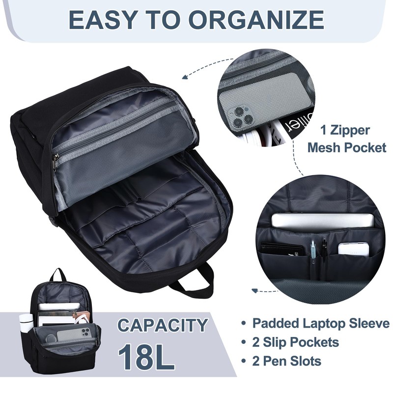 RAVUO Backpack for Men, Water Resistant Black School Backpacks Large