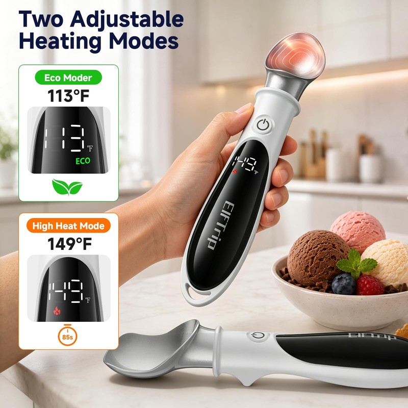 Rechargeable Heated Ice Cream Scoop with LED Display, Safety On/Off