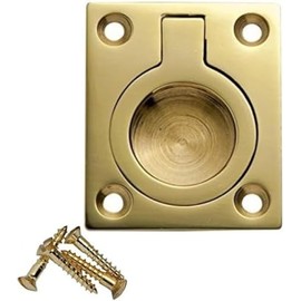 SISI UK Polished Brass Flush Ring Pull Handle 38mm x 50mm Cabinet Pull Lift Boat Marine Yacht (Pack of 1)