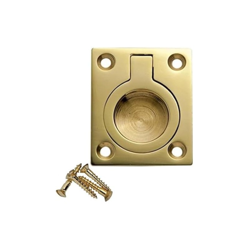 SISI UK Polished Brass Flush Ring Pull Handle 38mm x