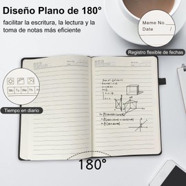 Diario Cuero de Tapa Dura A5, Cuaderno con forro Clásico, 256 PáGinas Cuaderno Rayado para Notas con BolíGrafo para Hombres y Mujeres, Libreta Pasta Dura Profesional para Escribir, Oficina, Escuela, Negocio (Negro)