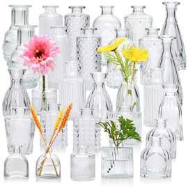 Juego de 30 floreros de vidrio, pequeños, para decoración de centro de mesa de boda; jarrones con relieve clásico transparentes, para arreglos florales de fiestas o decoración del hogar.