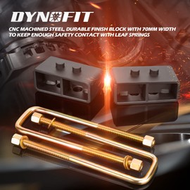 2 inch Rear Lift Blocks for Ford F150 2004-2020, dynofit 2" Suspension Leveling Block Kit with Extended U-bolts for F-150 2WD 4WD, Lift Block and Square Leaf Spring Ubolts Kit