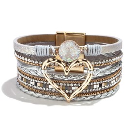 Long tiantian Bracelets for Women Heart Modern Boho Bracelets Jewelry with Clasp Cuff Multilayer Wrap Leather Bracelets Womens Bracelet Christmas Gifts for Women Teen Girls