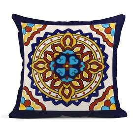 Semtomn Set of 4 Linen Throw Pillow Covers Spanish Talavera Exotic Geometry Dark Retro Ethnic Home Decorative 20"x20" Flax Pillow Cases Cushion Square Pillowcases