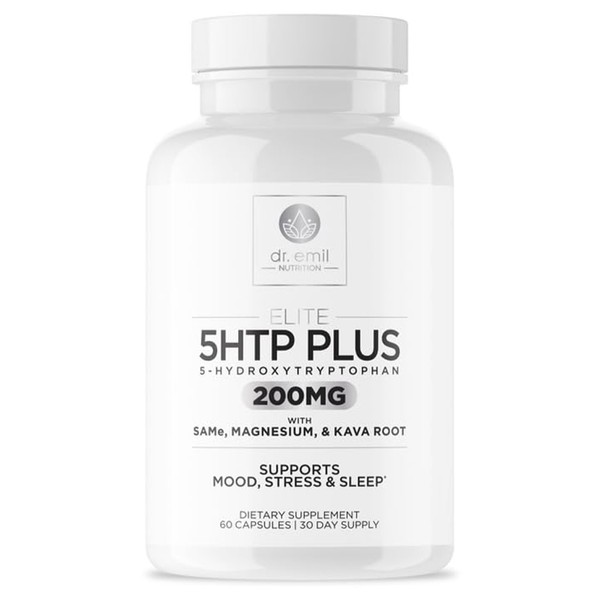 200 MG 5-HTP Elite with Kava Root Extract, Magnesium & SAM-e to Maintain Normal Healthy Sleep & Create a Sense of Wellbeing - 5HTP Supplement with Vitamin B6 - 60 Capsules, 30 Servings