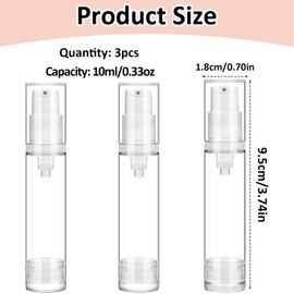 3 Stück Pumpflasche Klein Leer,Reise Spenderflasche,Pumpflasche Klein 10ml,Airless Pumpspender Leer,Vakuum Kosmetikbehälter,Reiseflaschen zum Befüllen,Kunststoff Sprühflasche Klein,für Flüssigkeit