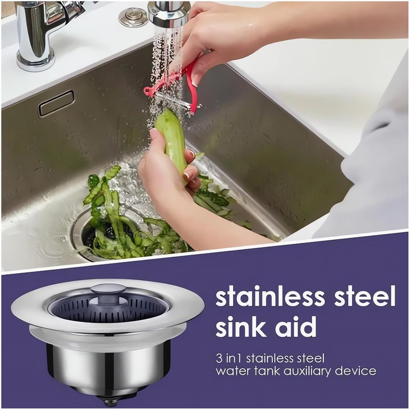 Naturezhen Universal 3-in-1 Kitchen Sink Drain Strainer, 304 All Stainless