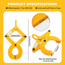 kuailebuy Pallet Puller,1T/2205 LBS Capacity Pallet Jack Puller,Heavy Duty Single Scissor Clamp for Forklift Chain,Pulling Pallets,5 Inch Jaw Opening