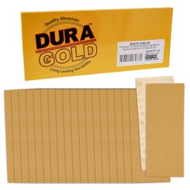 Dura-Gold Premium 1/3 Sheet Gold Sandpaper Sheets, 1000 Grit (Box of 20) - 3-2/3" x 9" Size Hook & Loop Backing, Wood Furniture Woodworking, Auto Paint - Jitterbug Sanders, Clip-On, Hand Sanding Block