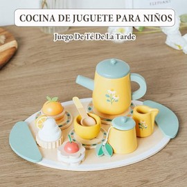 Juego de Té para Niñas,Juego de Té de 13 Piezas Tetera de Madera, Taza de Té y Posavasos,Regalos de Cumpleaños y Día del Niño Adecuados para Niñas de 