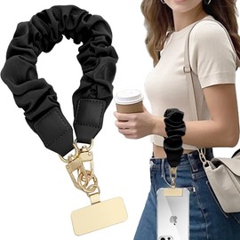 Nalefow Anti Theft Phone Wrist Strap, Elastic Universal Phone Lanyard for Cell Phone, Cute Scrunchie Design Wristband (Black)