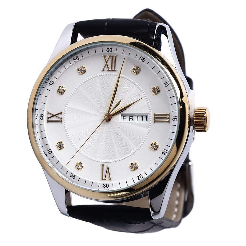 Men Quartz Watch Double Calendar Accurate Time PU Leather Strap