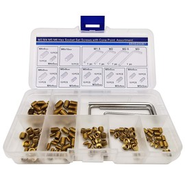 Brass M3 M4 M5 M6 Hex Socket Set Screws Assortment Kit,Cone Piont,130 Pieces