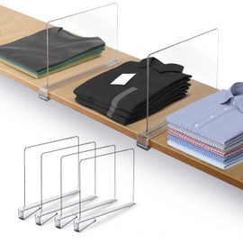 HOMY BLISS Acrylic Shelf Dividers for Closet Organization 11 x 7.9 inches, Pack of 4 Tall Closet Shelf Organizer with Smooth Corners | Clear Closet Shelf Dividers for Shelves