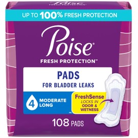 Poise Poise Incontinence Pads & Postpartum Incontinence Pads, 4 Drop Moderate Absorbency, Long Length, 108 Count, Packaging May Vary