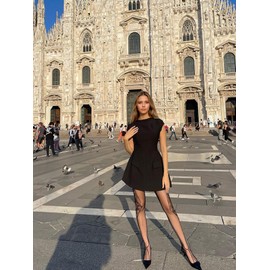 OFEEFAN College Graduation Cap Sleeve Black Dress Funeral Dresses for Women 2025 XL